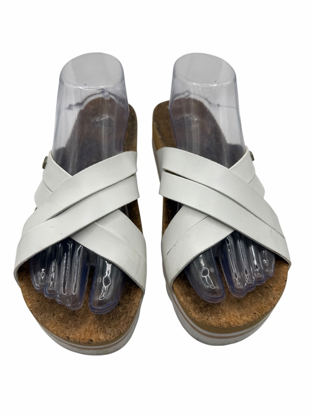Reef Kaia White Crisscross Cork Sole Slide Sandals - Size 9